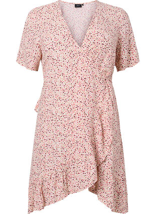 Kopertowa sukienka w kropki z wiskozy, Rose Dot AOP, Packshot image number 0