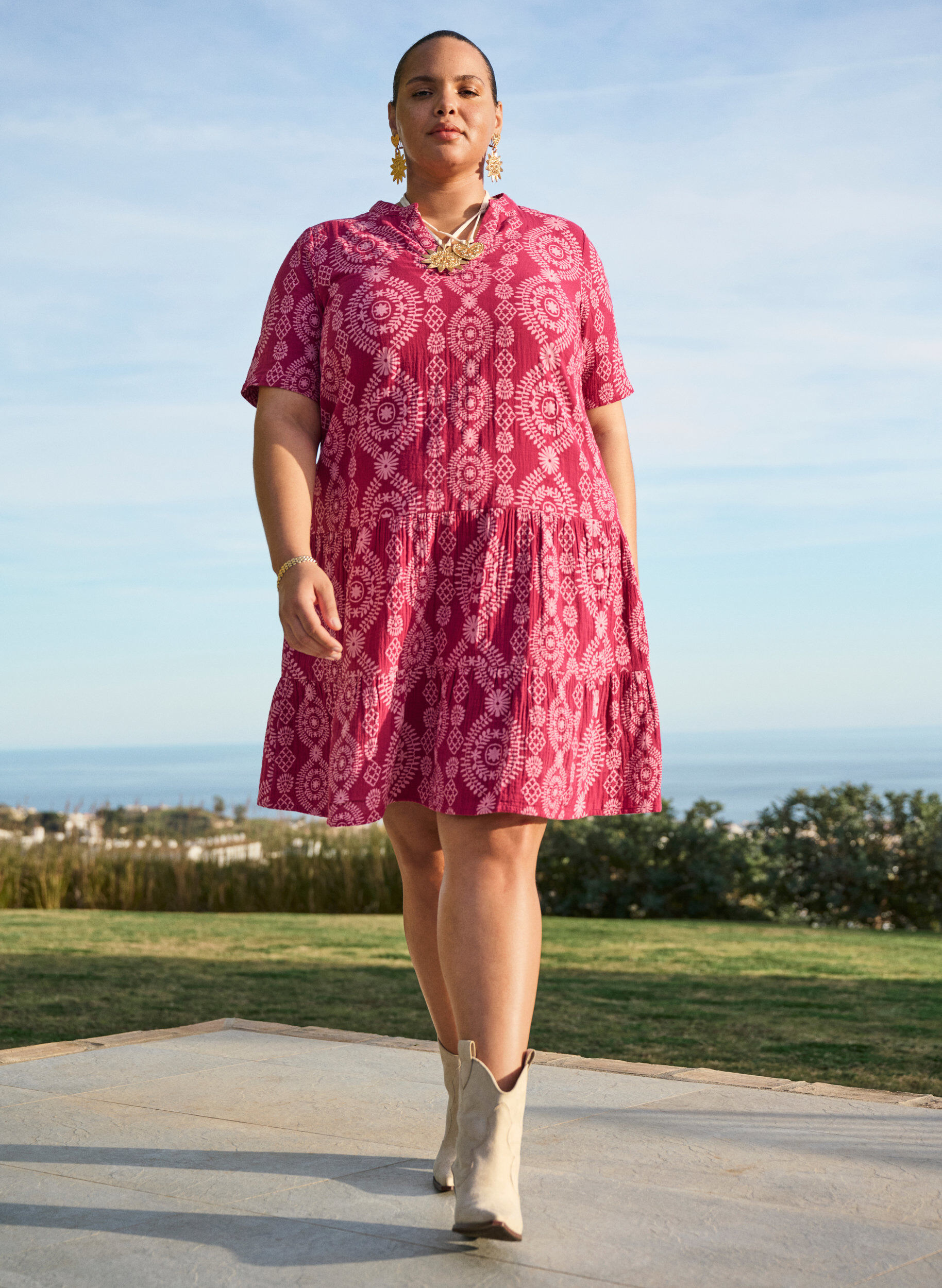 Zizzi Kr&oacute;tka sukienka z&nbsp;wzorzystego, bawelnianego muslinu, 9992, Image image number 0