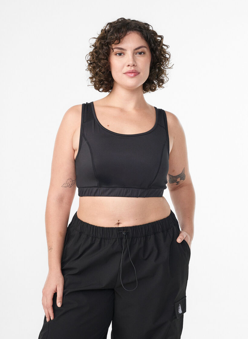 Biustonosz sportowy z tylem typu racerback, Czarne, Model image number 0