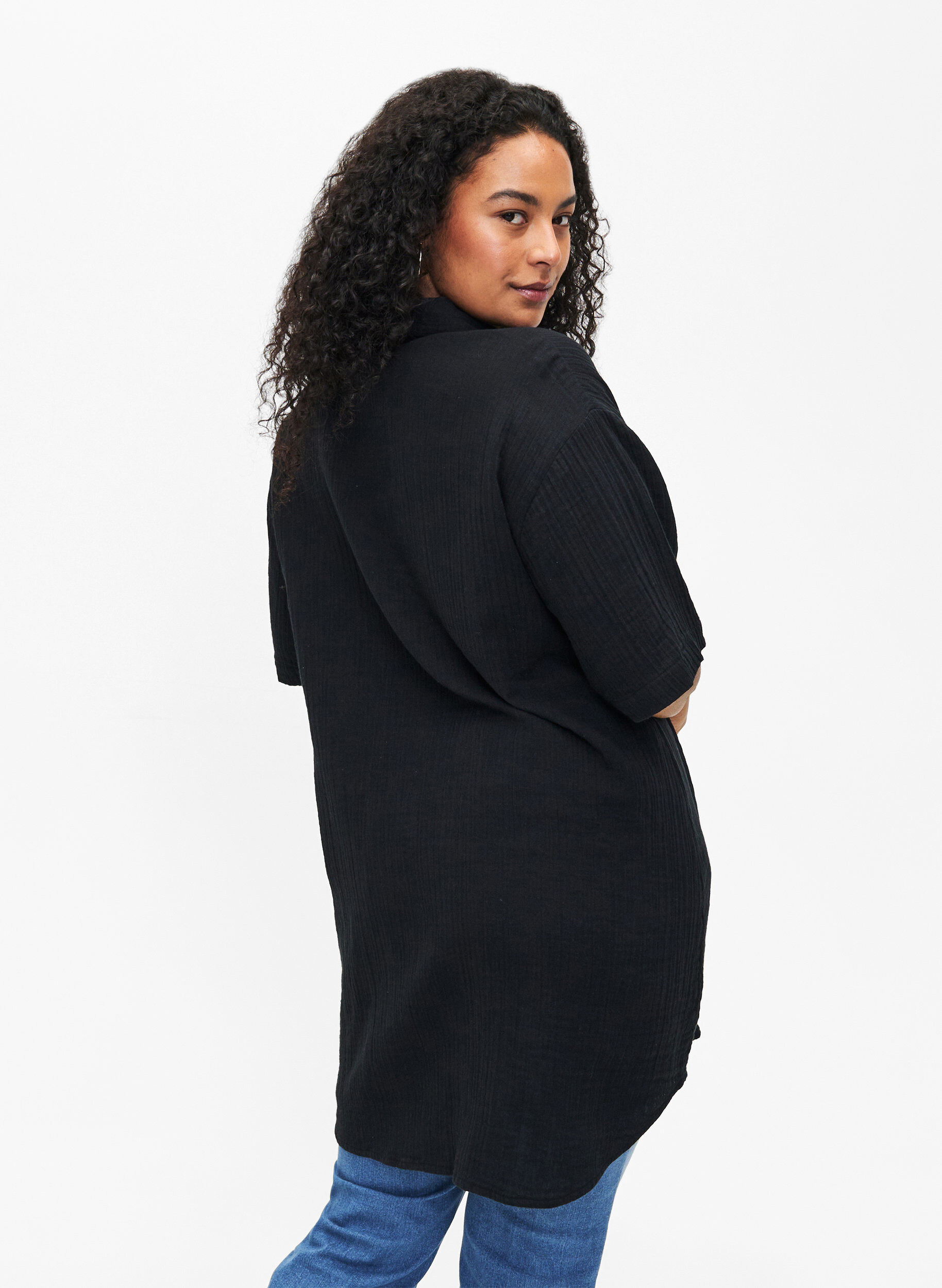 Zizzi Koszula z kr&oacute;tkim rekawem i guzikami, Black, Model image number 1