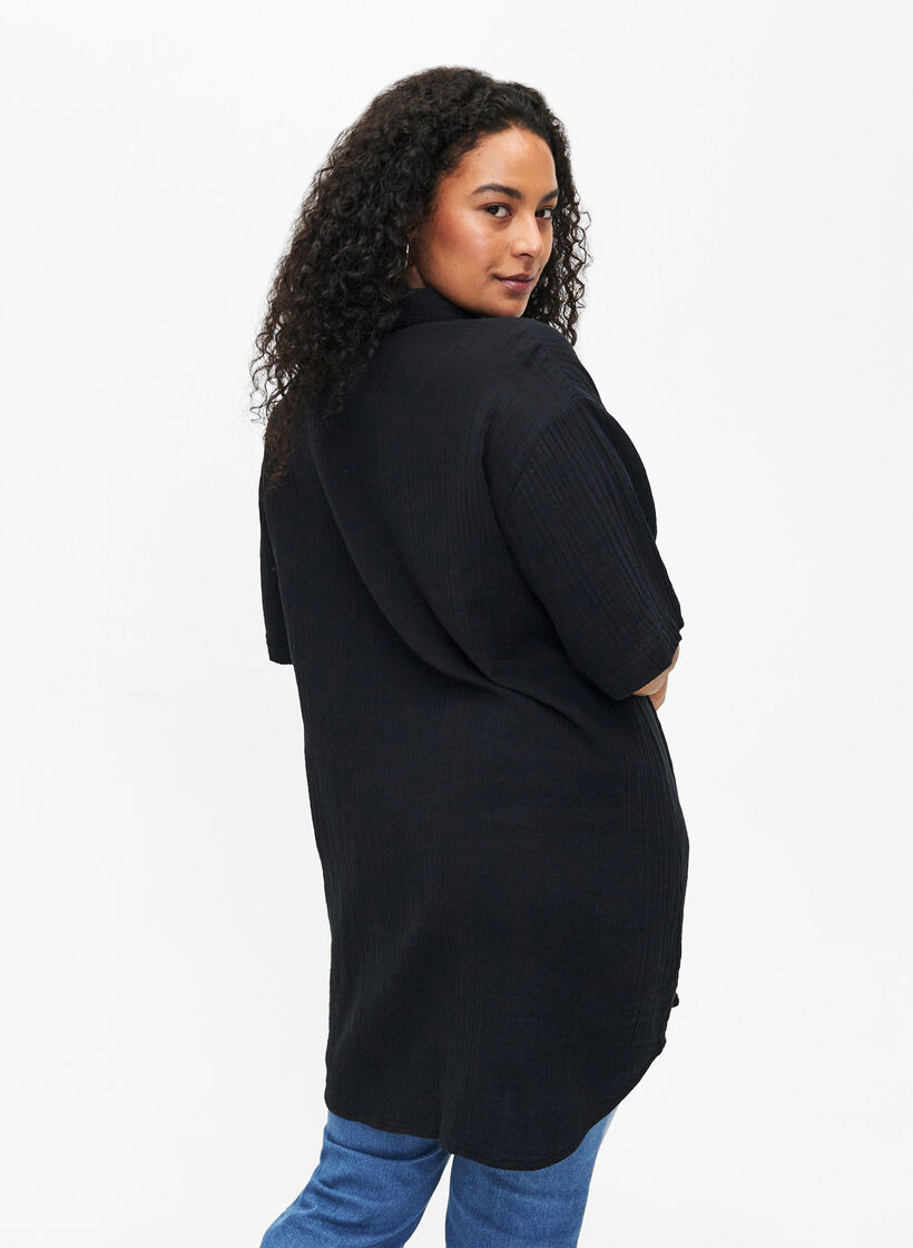 Koszula z krótkim rekawem i guzikami, Black, Model image number 1