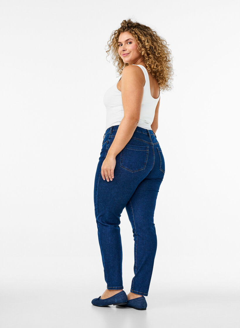 Jeansy Emily o dopasowanym kroju z normalna talia, Niebieskie, Model image number 1