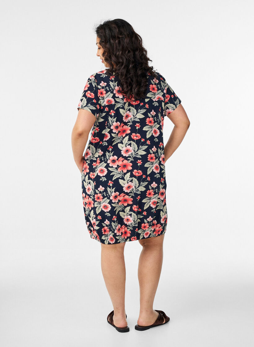 Bawelniana sukienka z kr&oacute;tkim rekawem i nadrukiem, Niebieskie, Model image number 2