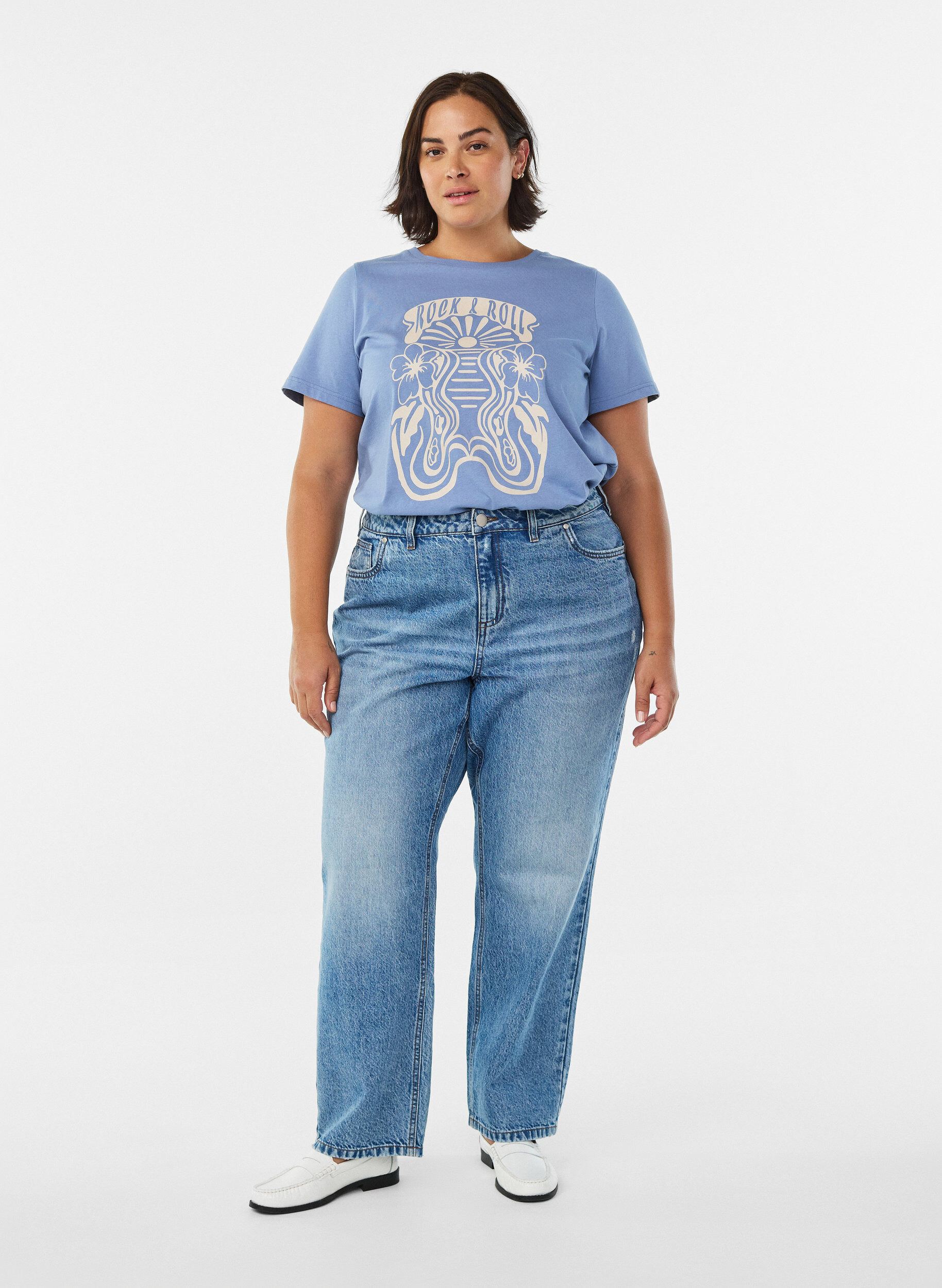 Zizzi Koszulka z nadrukiem retro, Niebieskie, Model image number 1