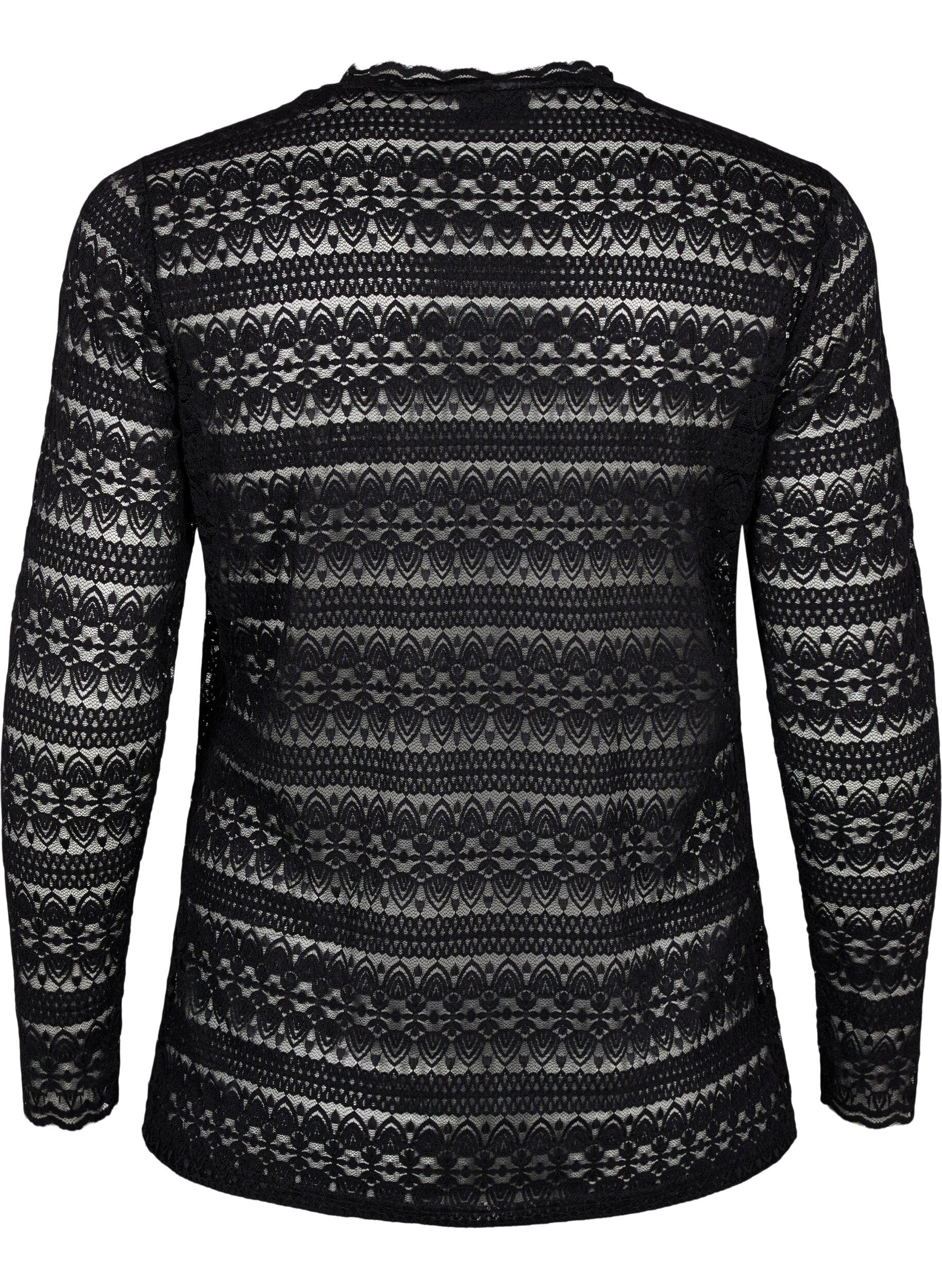 Zizzi Koronkowa bluzka z dlugimi rekawami, Black, Packshot image number 1