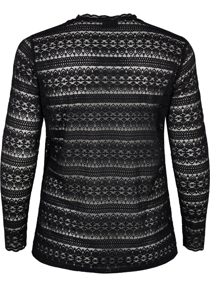 Koronkowa bluzka z dlugimi rekawami, Black, Packshot image number 1