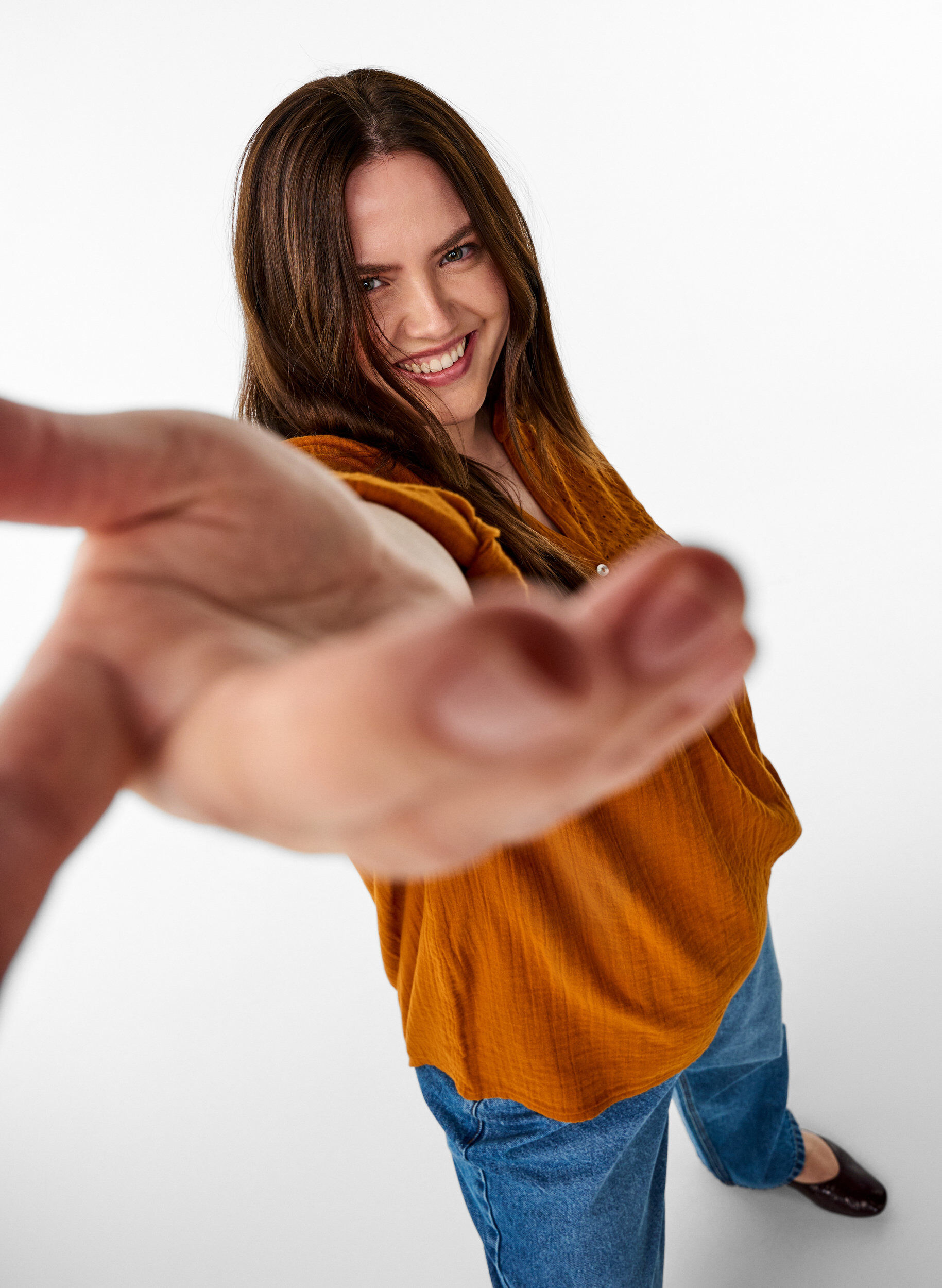 Zizzi Bluzka z bawelnianego muslinu z haftem angielskim, Pomarańczowy, Model image number 3