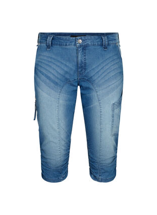 Waskie jeansy capri z kieszeniami, Light blue denim, Packshot image number 0