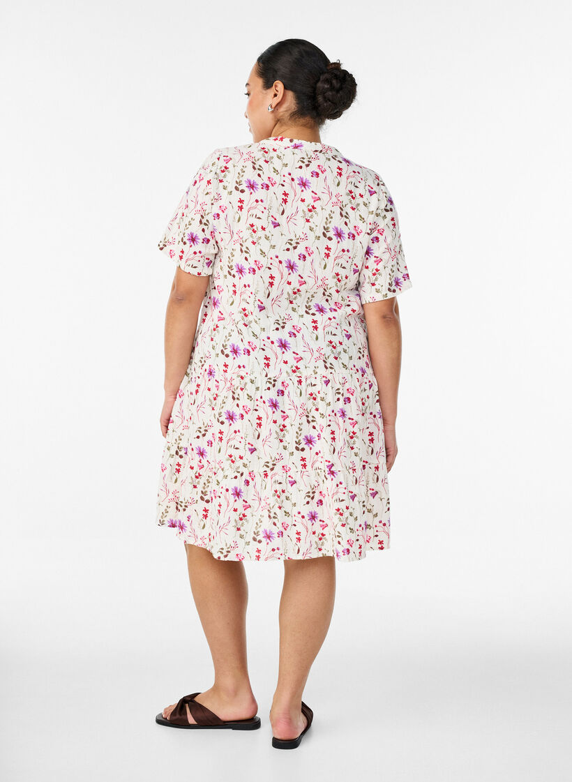 Kr&oacute;tka sukienka o linii A z bawelnianego muslinu, Beżowy, Model image number 2