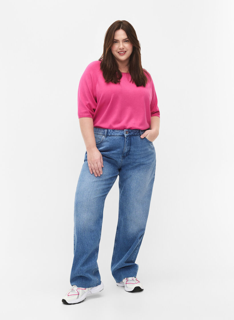 Bluzka z dzianiny wiskozowej z rekawem 3/4, Raspberry Rose, Model image number 2