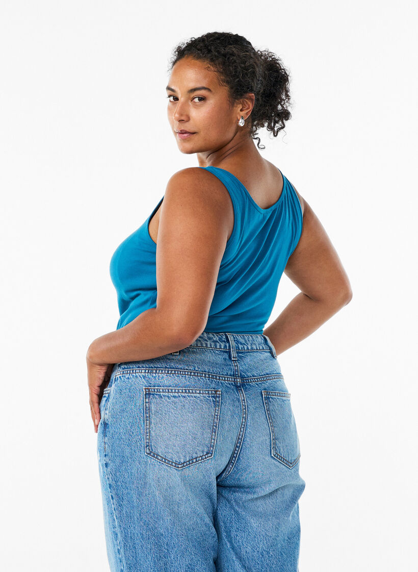 Podstawowy top bawelniany w jednolitym kolorze, Niebieskie, Model image number 2