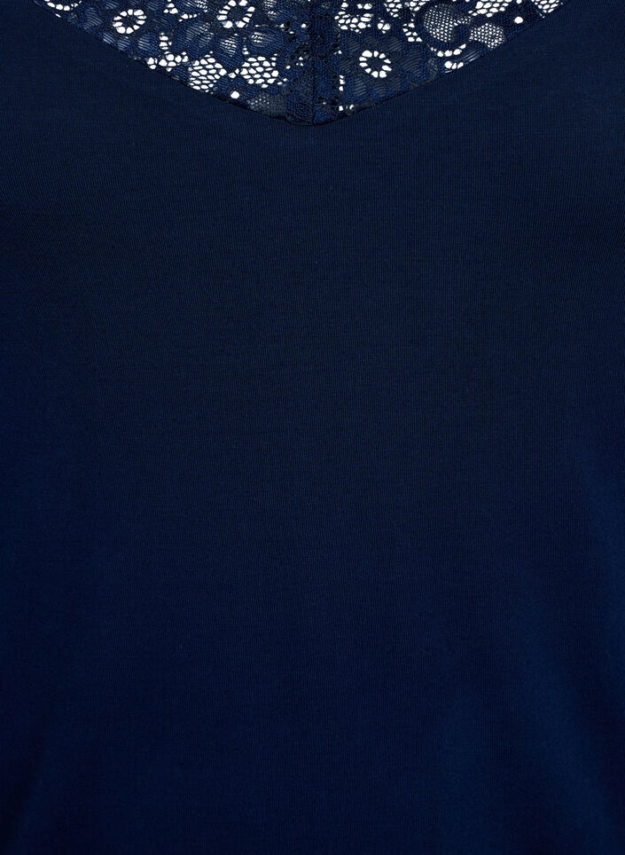 Wiskozowy top z koronkowym wykonczeniem, Niebieskie, Packshot image number 2