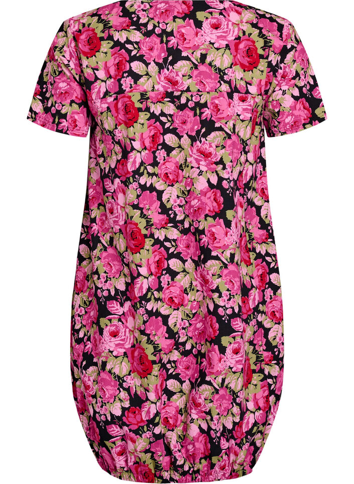 Bawelniana sukienka z krótkim rekawem i nadrukiem, Czarne, Packshot image number 1