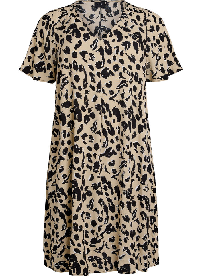 Wiskozowa sukienka o linii A, Beżowy, Packshot image number 0