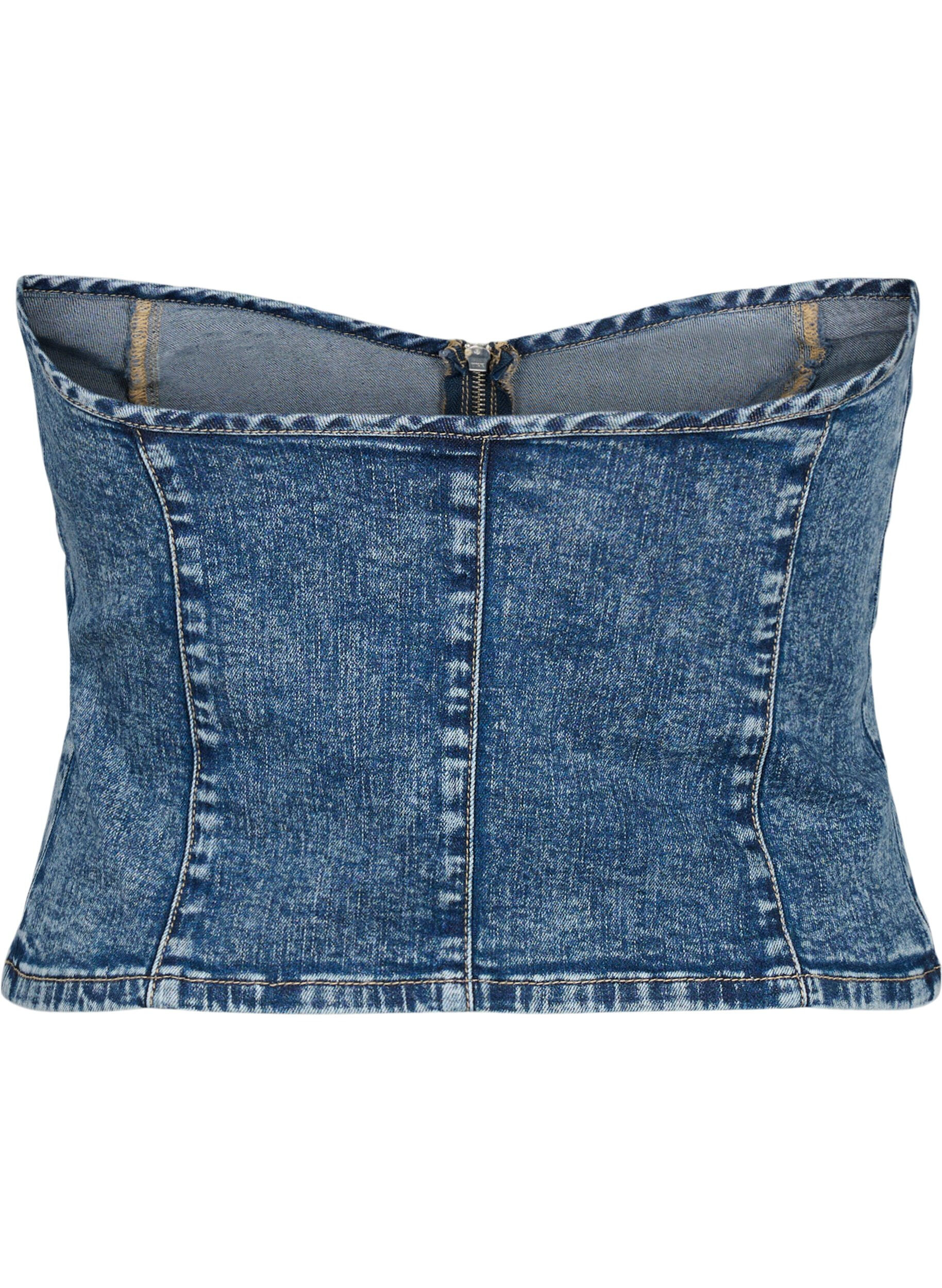 Zizzi Dzinsowy gorset z suwakiem, Blue denim, Packshot image number 1