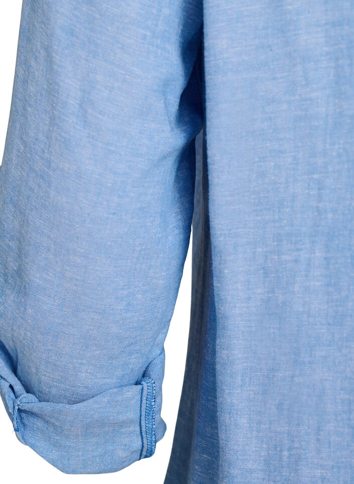 Koszula o przedluzonym kroju z lnu i wiskozy, Niebieskie, Packshot image number 3