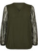 Bluzka z koronkowymi rekawami o balonowym kroju, Zielony, Packshot image number 0