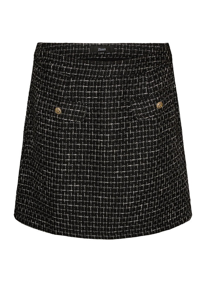 Kr&oacute;tka sp&oacute;dnica z tkaniny boucl&eacute;, Czarne, Packshot image number 0