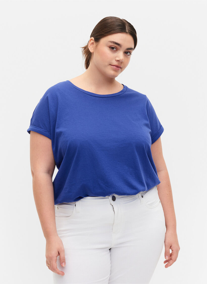 Koszulka z kr&oacute;tkimi rekawami wykonana z mieszanki bawelny, Niebieskie, Model image number 0