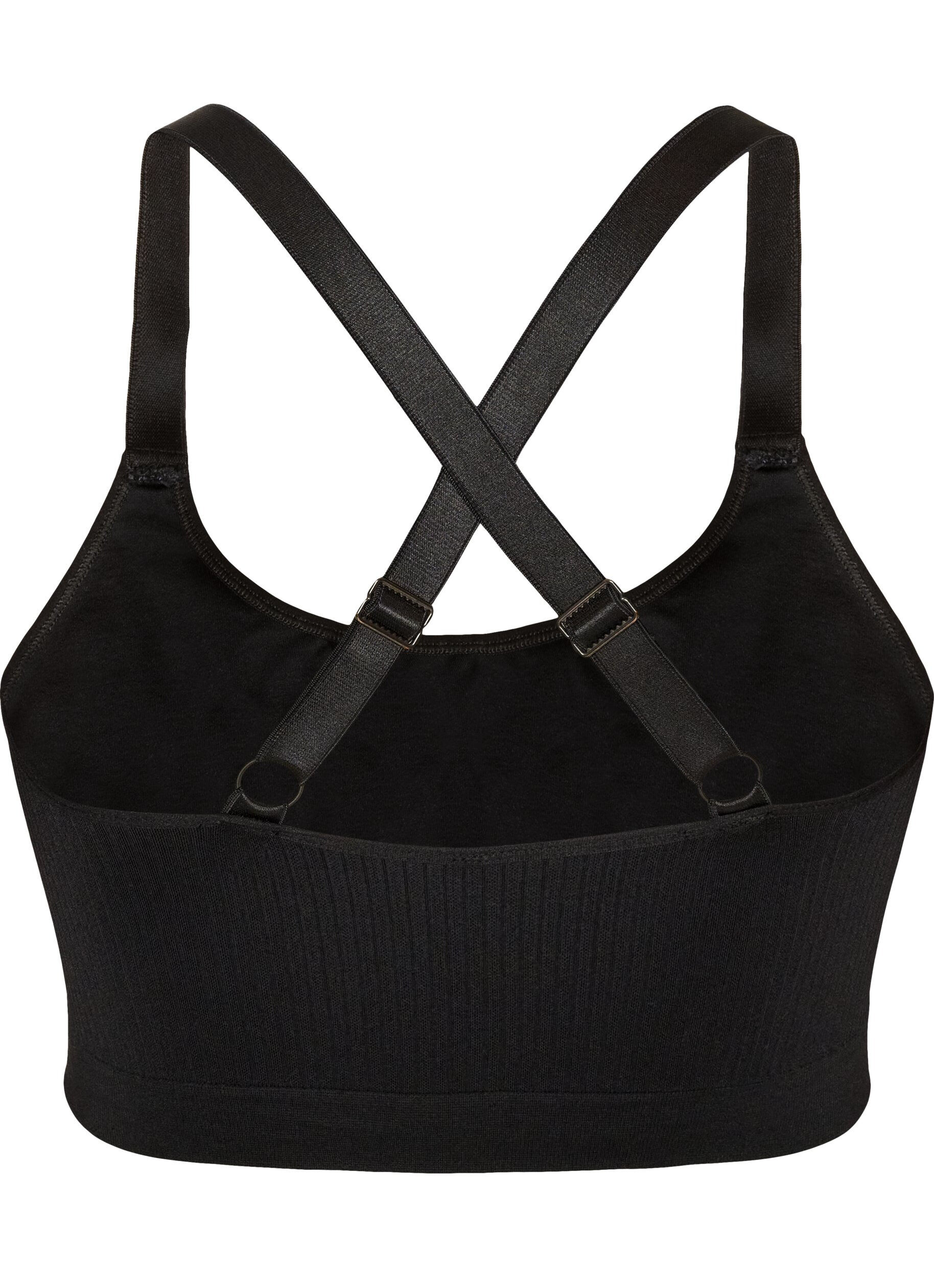 ZizziBezszwowy biustonosz sportowy z rypsowymi elementami, Czarne, Packshot image number 1