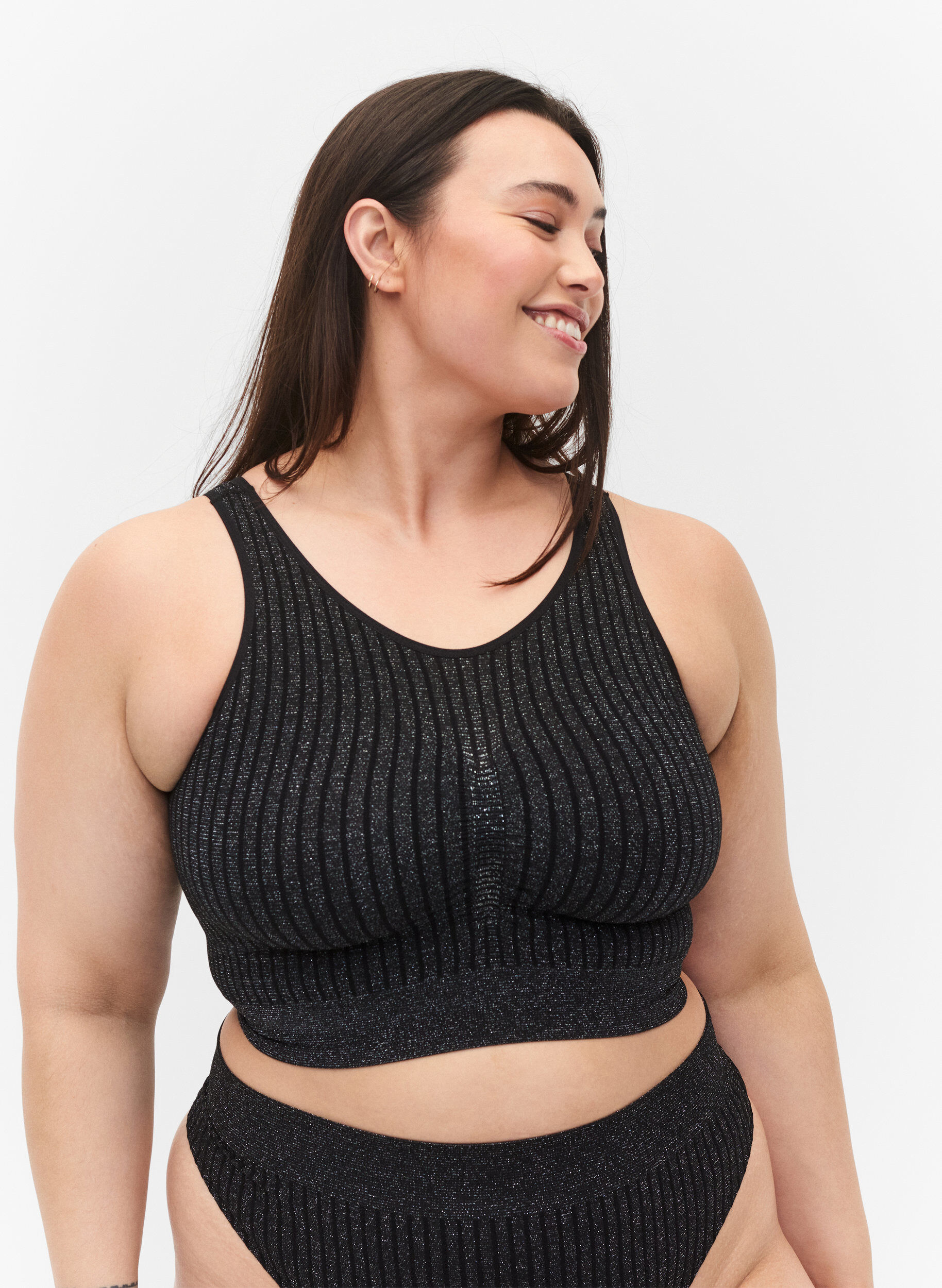 Zizzi Bezszwowy biustonosz z&nbsp;brokatem, Black w. Lurex, Model image number 0