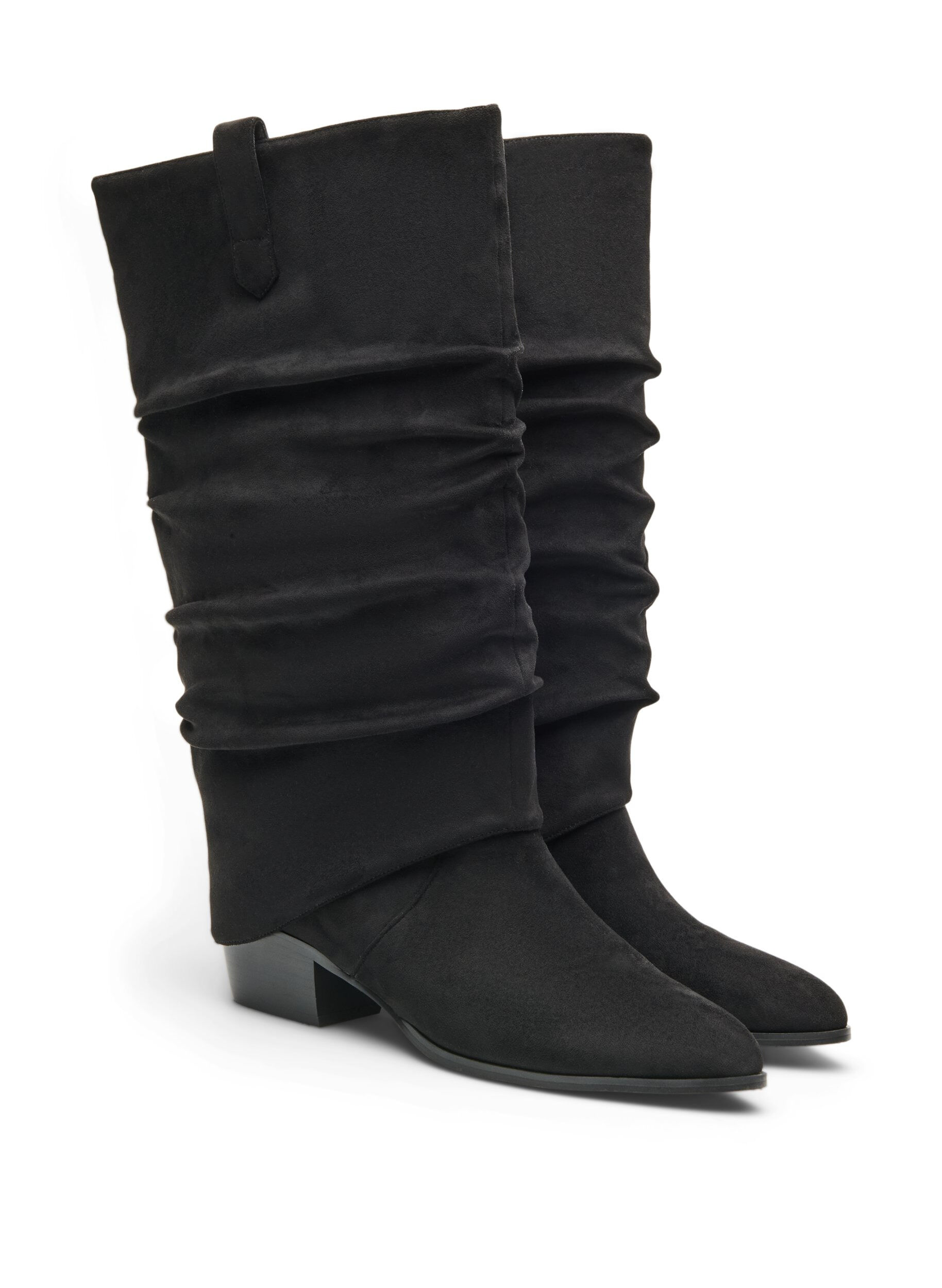 ZizziDlugie buty w stylu zamszowym z odpinanym cholewem, Czarne, Packshot image number 1