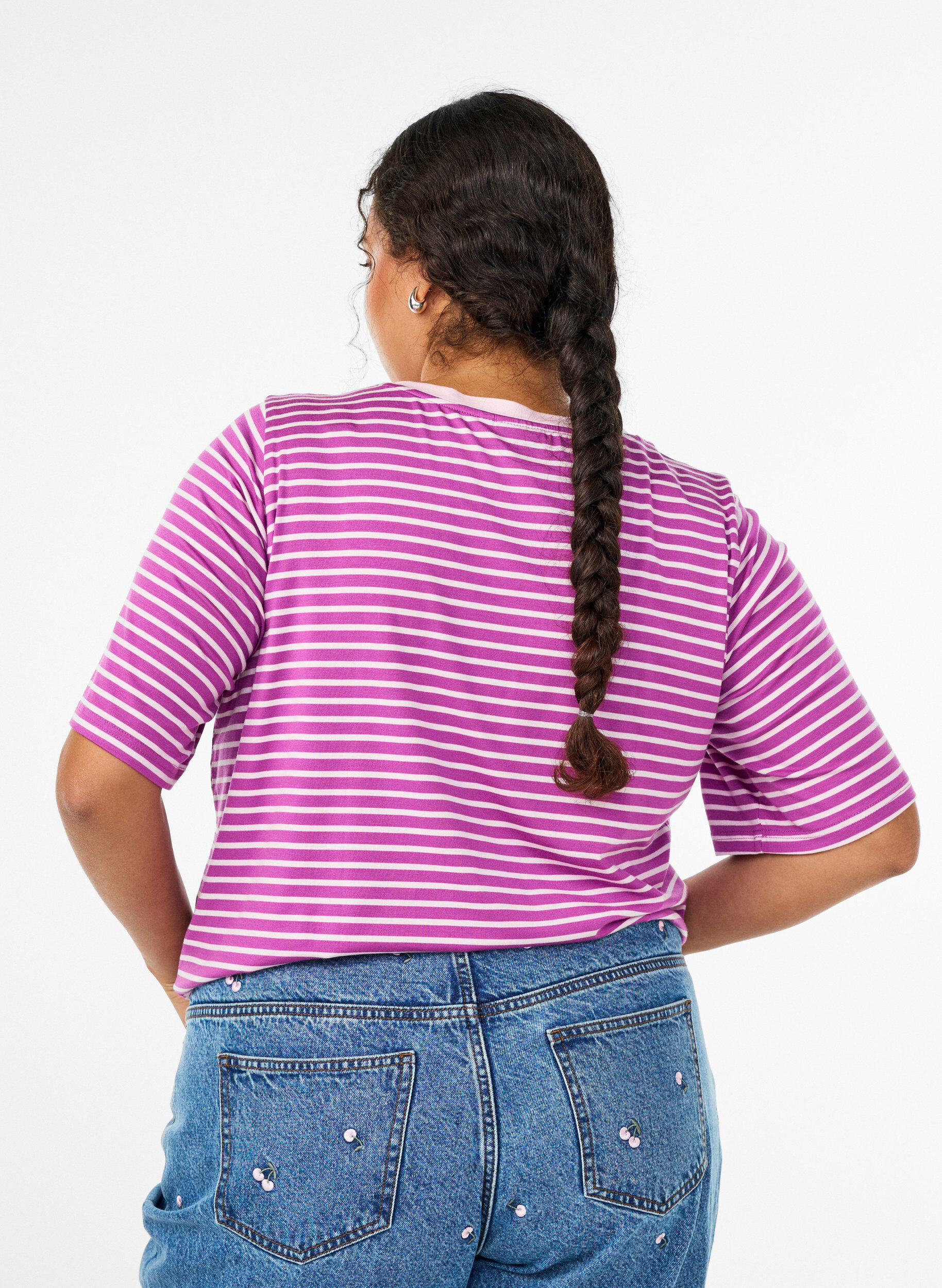ZizziKoszulka z TENCEL&trade; Lyocell i paskami, Fioletowy, Model image number 2