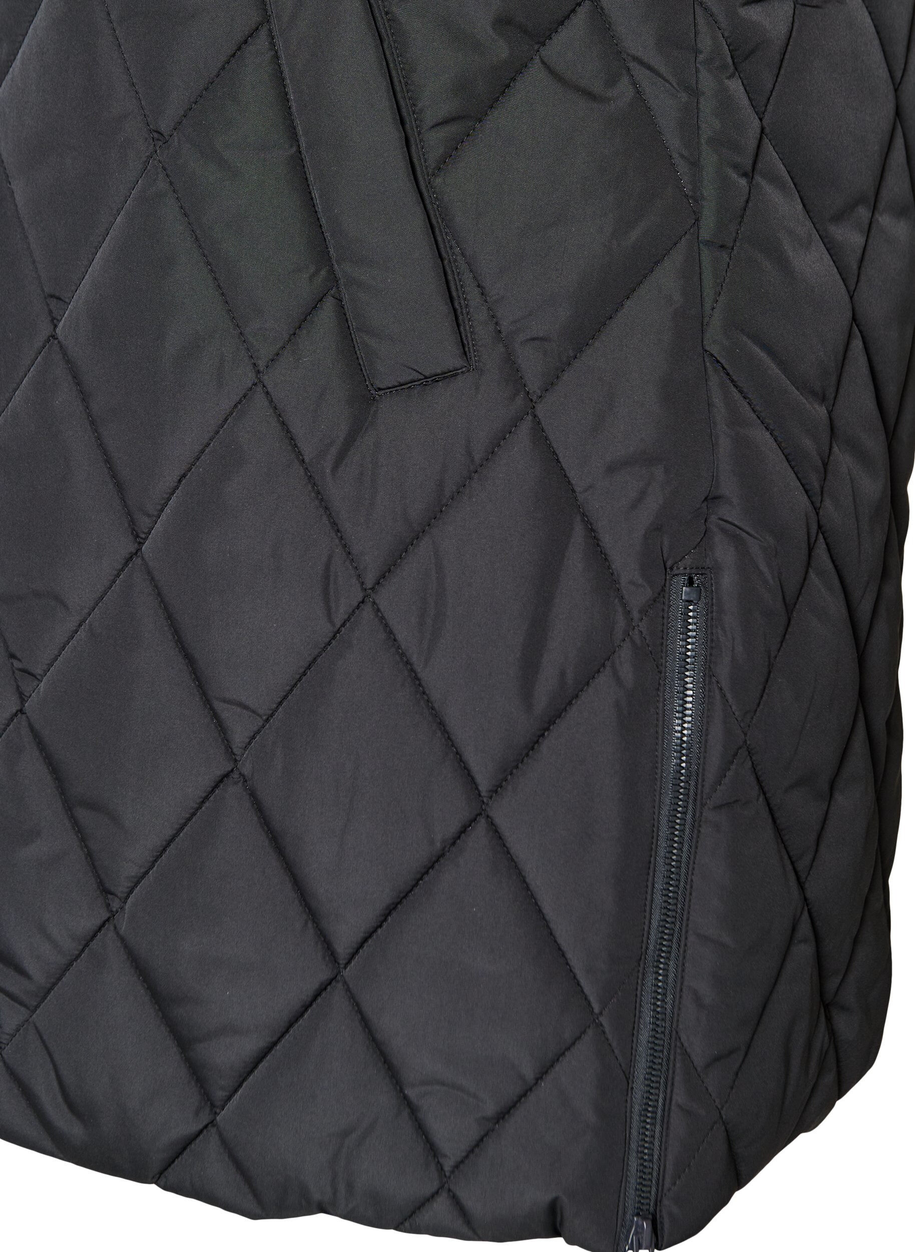 ZizziSredniej dlugosci pikowana kamizelka z kapturem, Czarne, Packshot image number 3