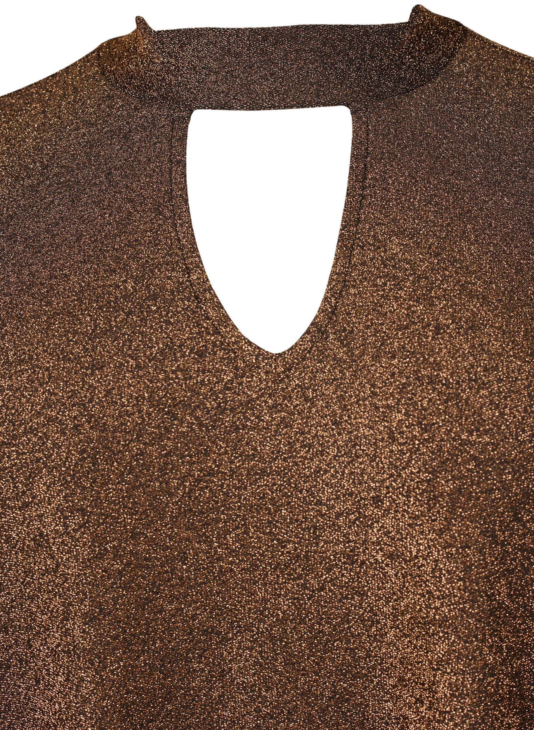 ZizziBrokatowa bluzka z dlugimi rekawami, okraglym dekoltem i detalami w serek, Black Copper, Packshot image number 2