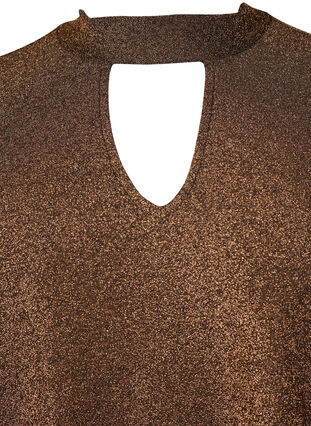 Brokatowa bluzka z dlugimi rekawami, okraglym dekoltem i detalami w serek, Black Copper, Packshot image number 2