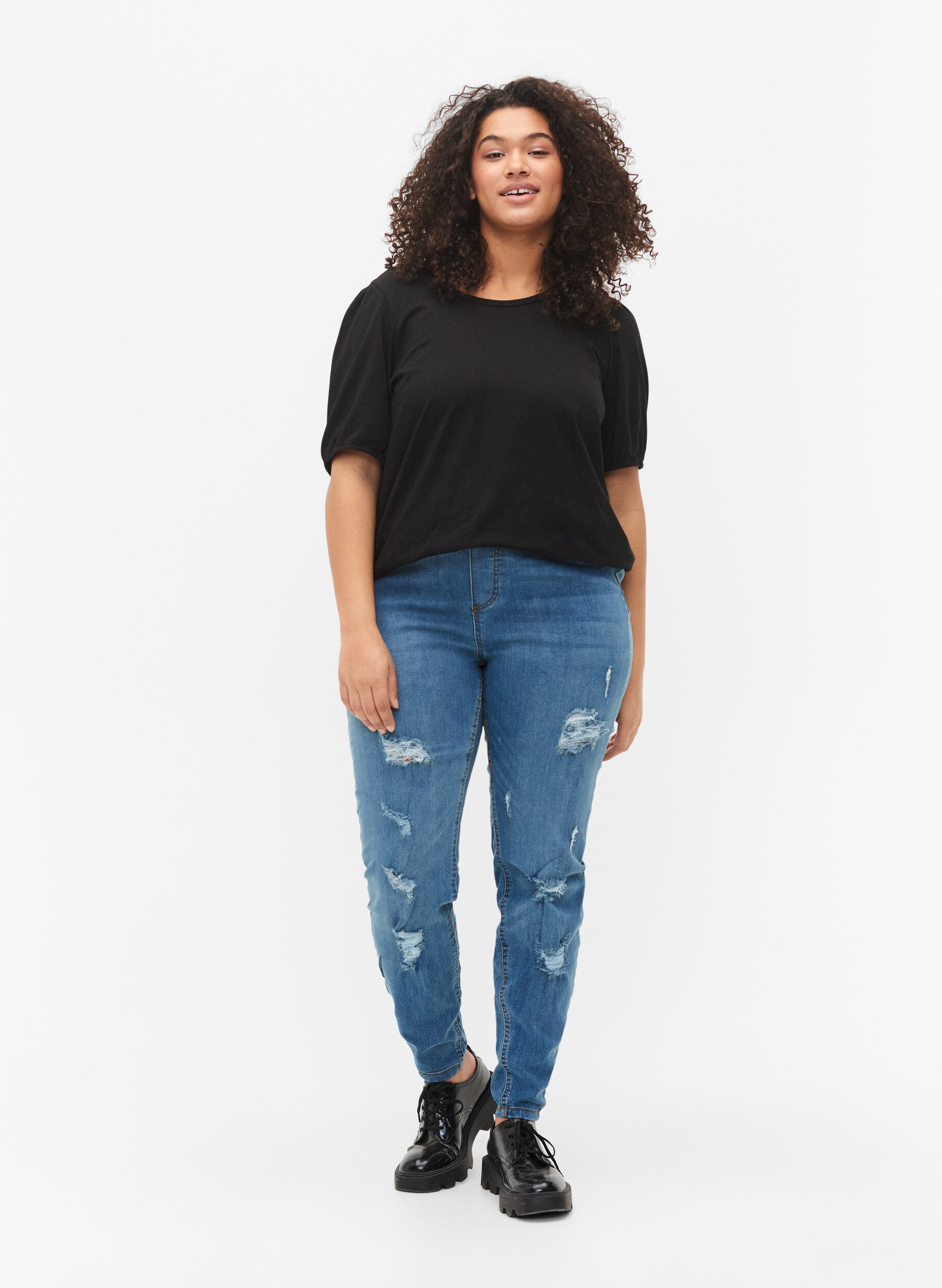 Zizzi Bawelniana koszulka z rekawami 2/4, Black, Model image number 2