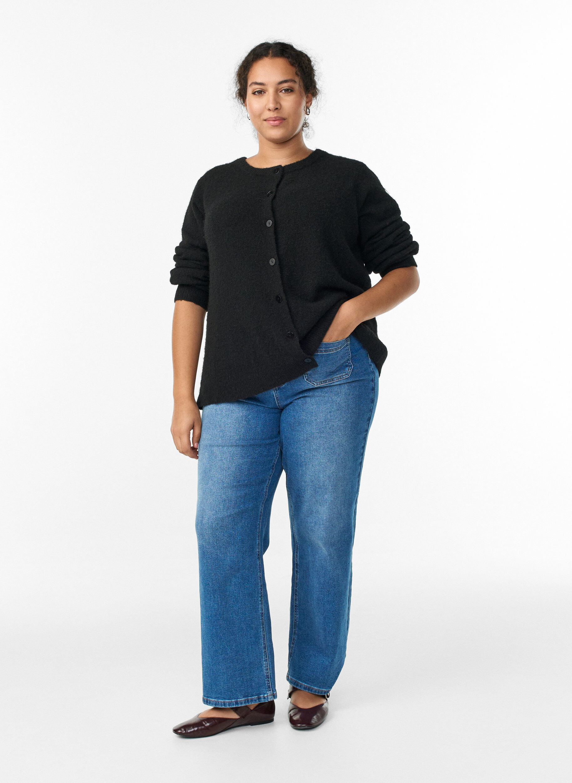 Zizzi Kardigan z welny i guziki, Czarne, Model image number 1