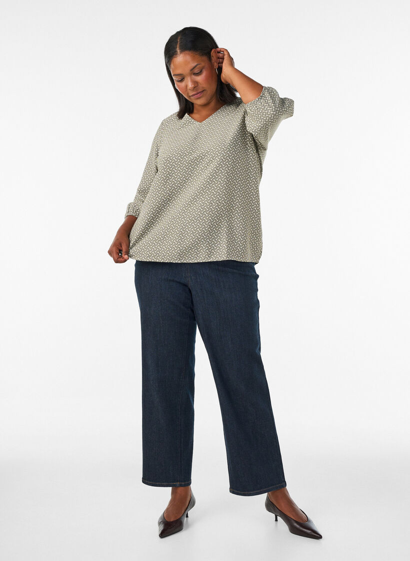 Bluzka z wiskozy w krate z 3/4-sleeves, Zielony, Model image number 1