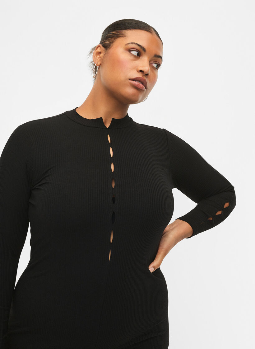 Dopasowana sukienka z wycieciami, Black, Model image number 2