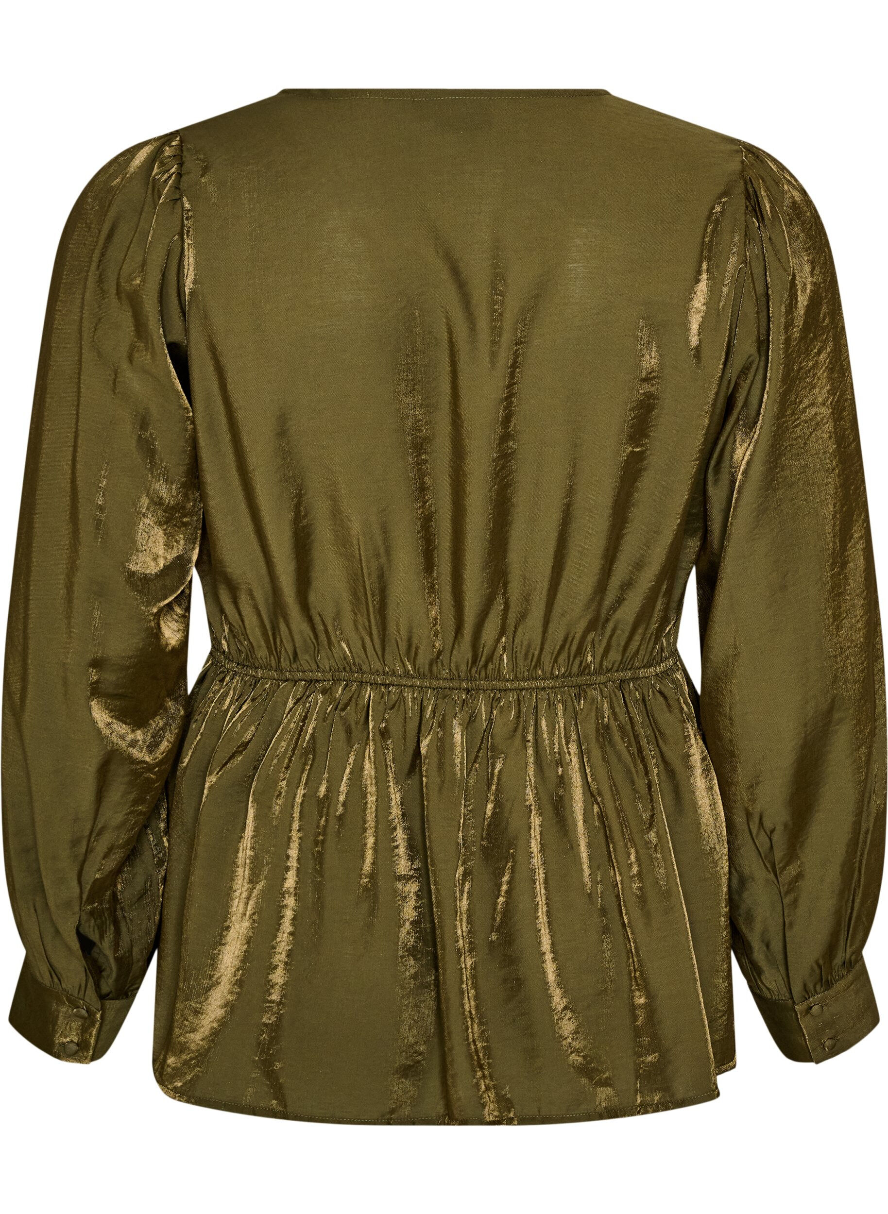 ZizziBlyszczaca bluzka z wiskozy z efektem peplum, Zielony, Packshot image number 1