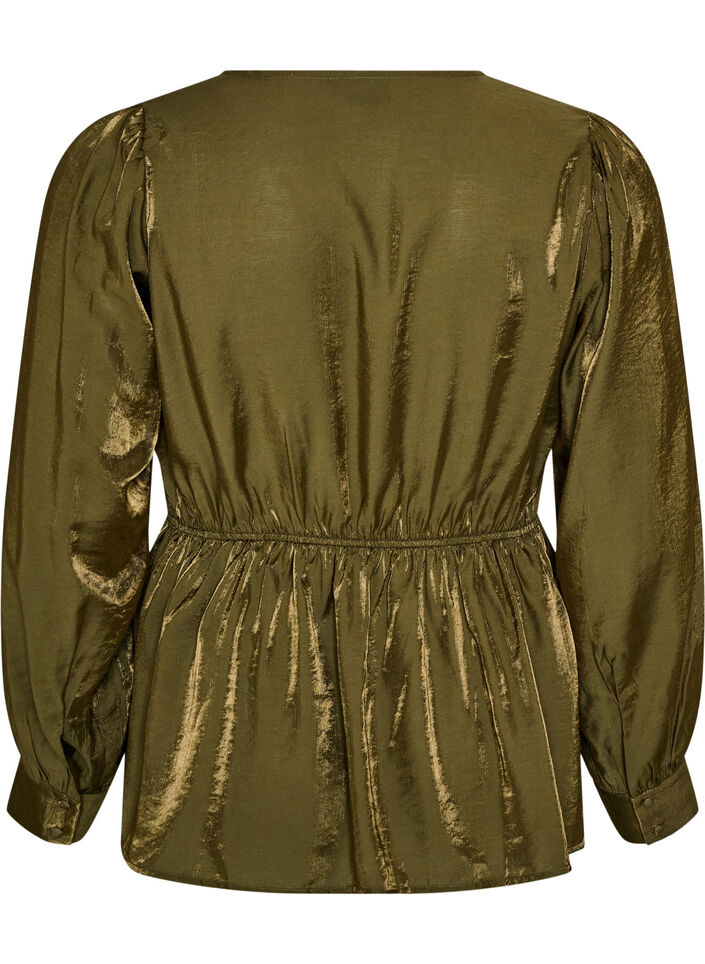 Blyszczaca bluzka z wiskozy z efektem peplum, Zielony, Packshot image number 1