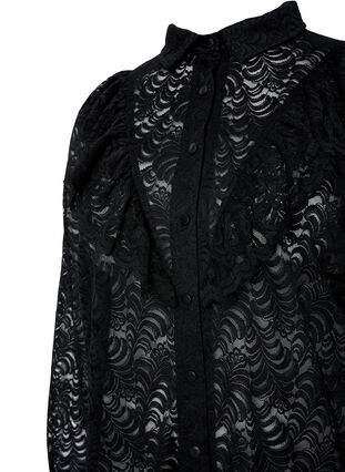 Koronkowa sukienka koszulowa z falbankami, Black, Packshot image number 2