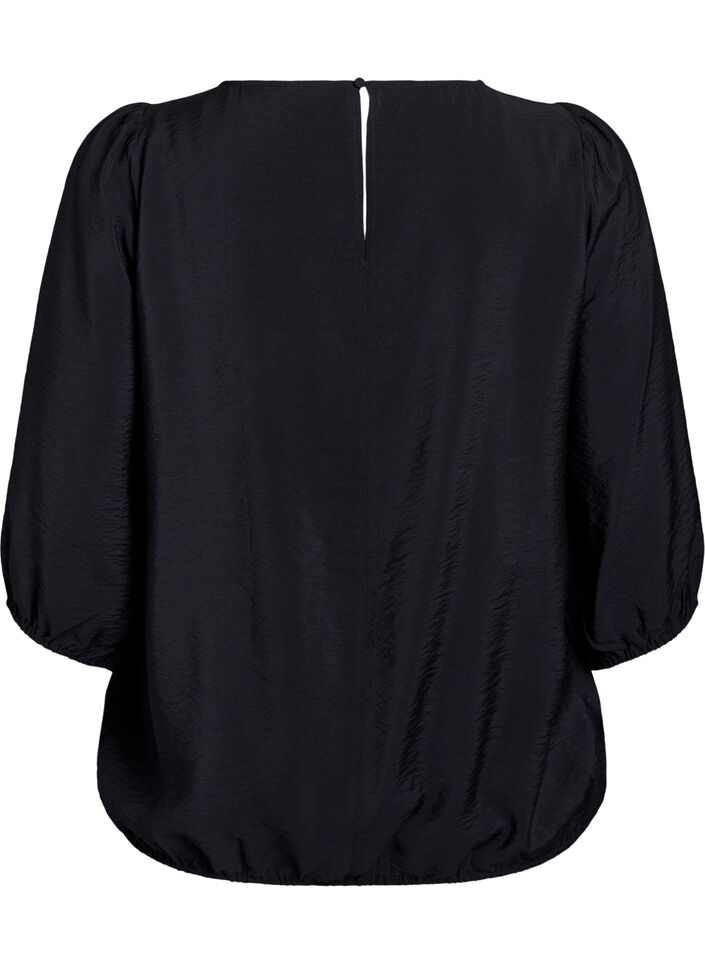 Bluzka z rekawami 3/4 i koronkowymi detalami, Czarne, Packshot image number 1