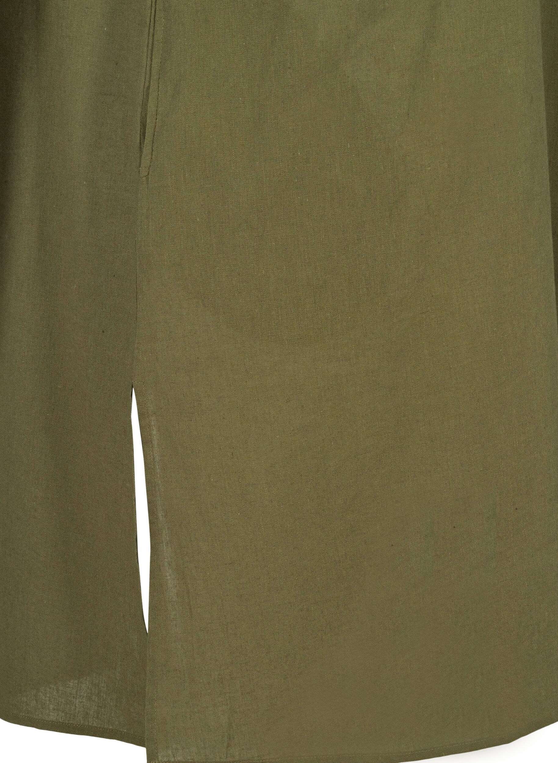 Zizzi Short-sleeved dress in a cotton blend with linen, Ivy Green, Packshot image number 3