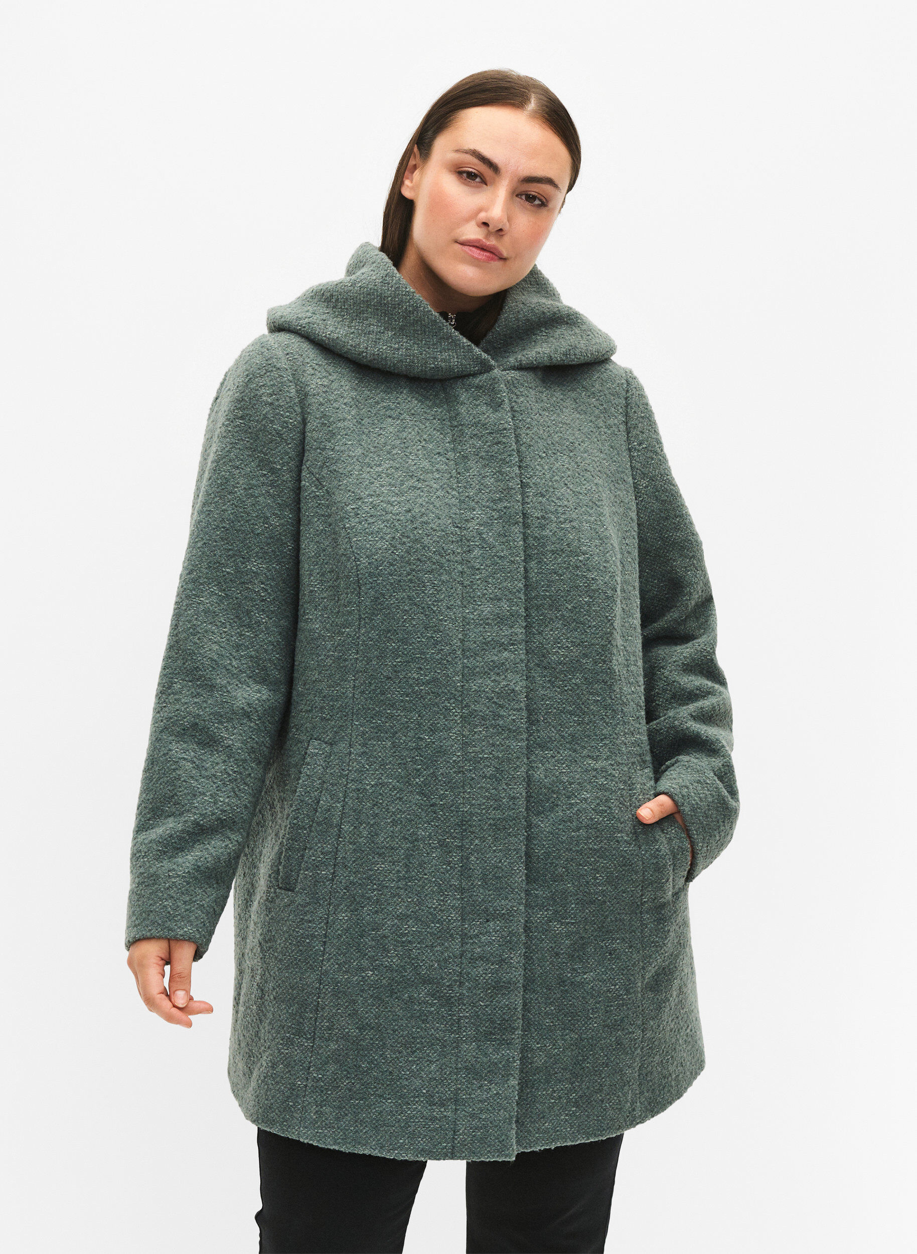 Zizzi Plaszcz boucl&eacute; z domieszka welny, Balsam Green Mel., Model image number 0