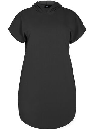  Sukienka dresowa z kapturem i krótkim rekawem, Black, Packshot image number 0