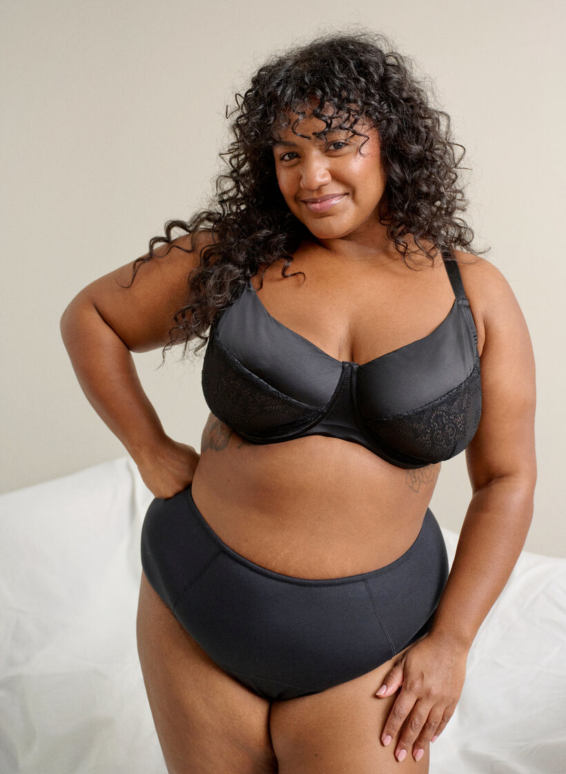 Biustonosz z pelnym pokryciem, koronka i microfibre, Czarne, Image image number 0