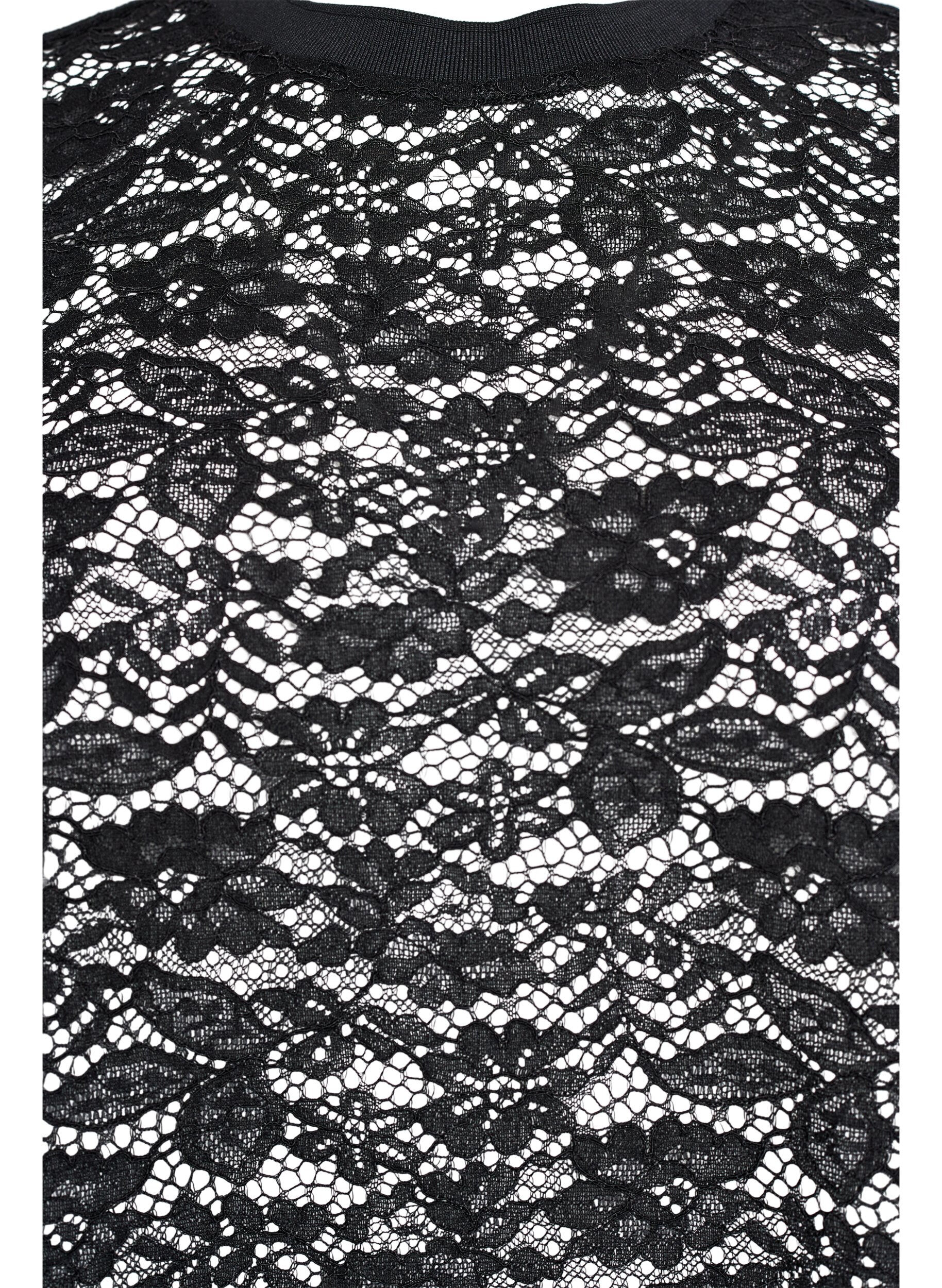 Zizzi Koronkowa bluzka z kr&oacute;tkim rekawem i okraglym dekoltem, Czarne, Packshot image number 2