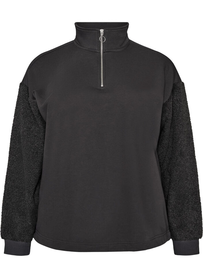 Bluza z podszewka z pluszu i wysokim kolnierzem, Ciemnoszary, Packshot image number 0