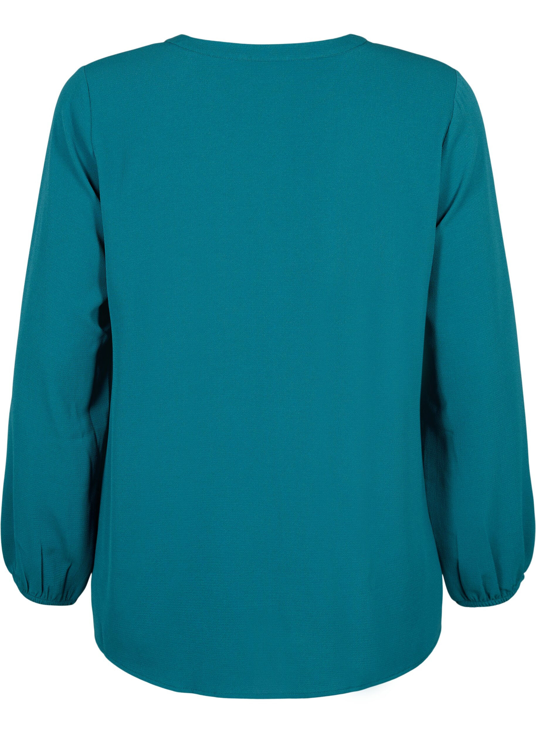 Zizzi Jednokolorowy top z dekoltem w szpic, Deep Teal, Packshot image number 1
