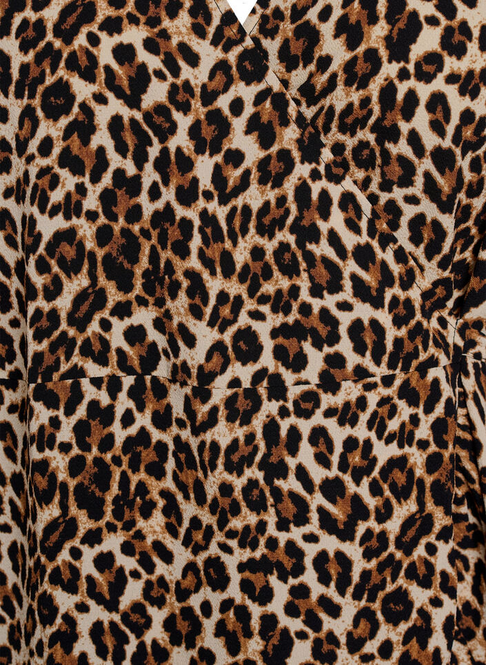 Kopertowa sukienka z wzorem kwiatów i krótkimi rekawami, Brązowy, Packshot image number 2