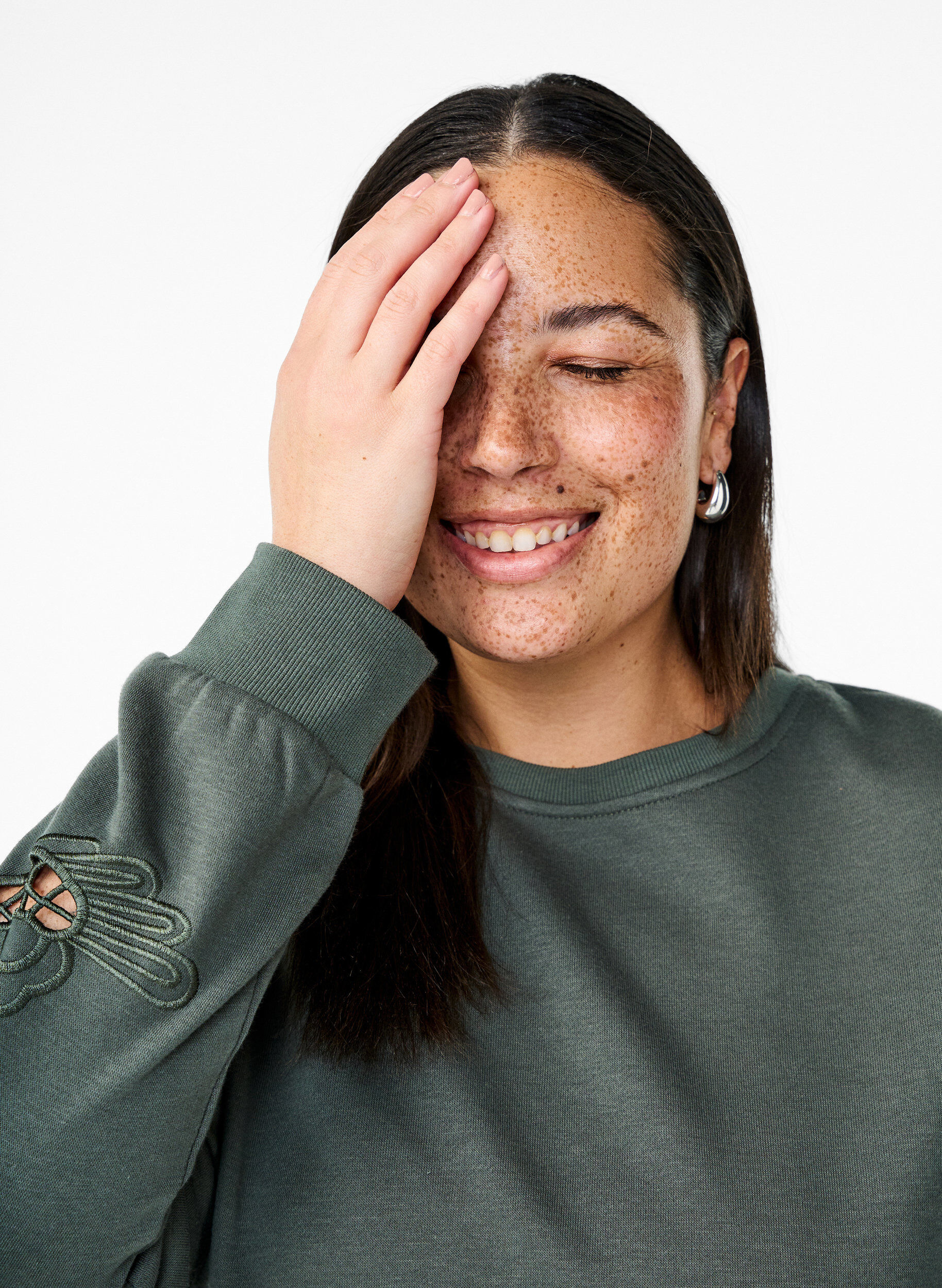 Zizzi Bluza z haftowanymi wycieciami, Thyme, Image image number 0