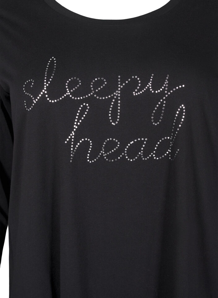 Koszula nocna z dlugimi rekawami wykonana z bawelny organicznej, Czarne, Packshot image number 2