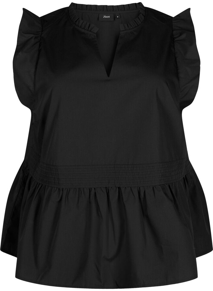 Top bez rekawów z zaszewkami i falbankami, Czarne, Packshot image number 0