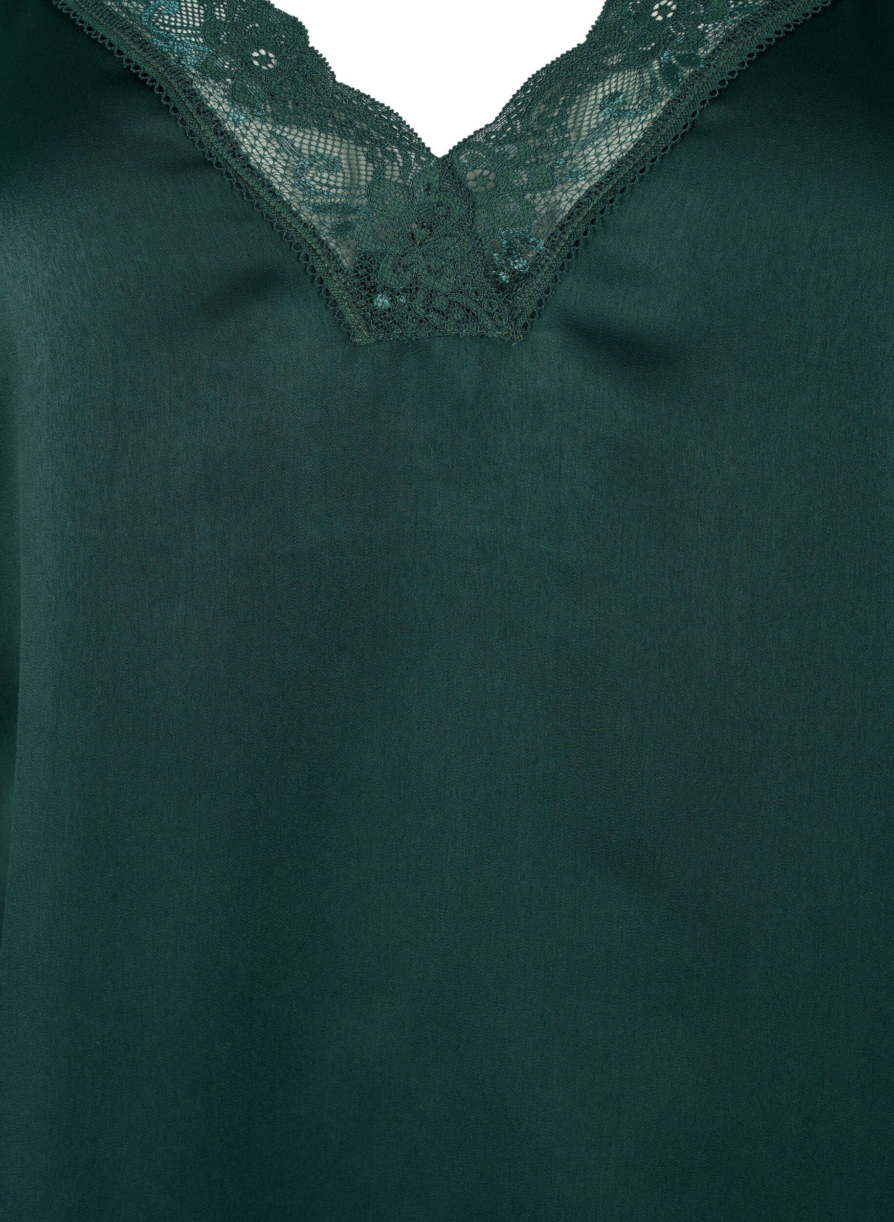 Zizzi FLASH - Top z dekoltem w serek i koronkowym obszyciem, Zielony, Packshot image number 2